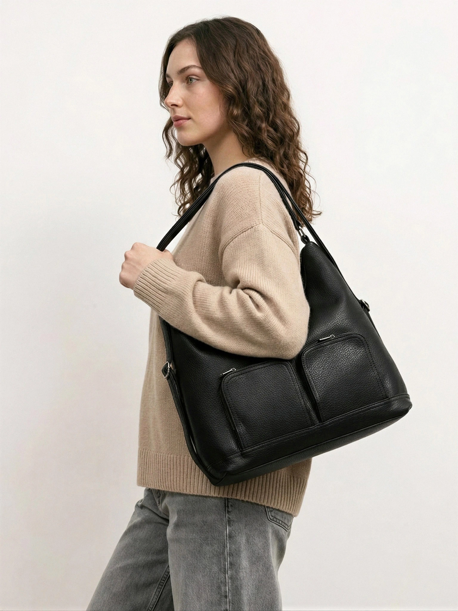 Сумка-шоппер  с регулируемыми ручками и накладными карманами в ассортименте